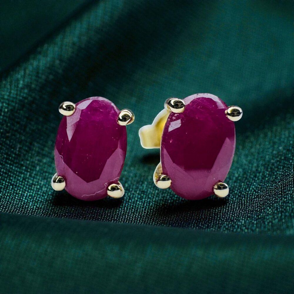 VINTAGE- 14K Gold Natural Ruby Earrings -1.25 Carat T.W. Oval Cut Burmese Rubies - Picture 16 of 16